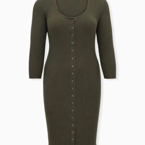 Torrid Olive Green Long Sleeve Button Down Bodycon Sweater Dress Size 3 3X